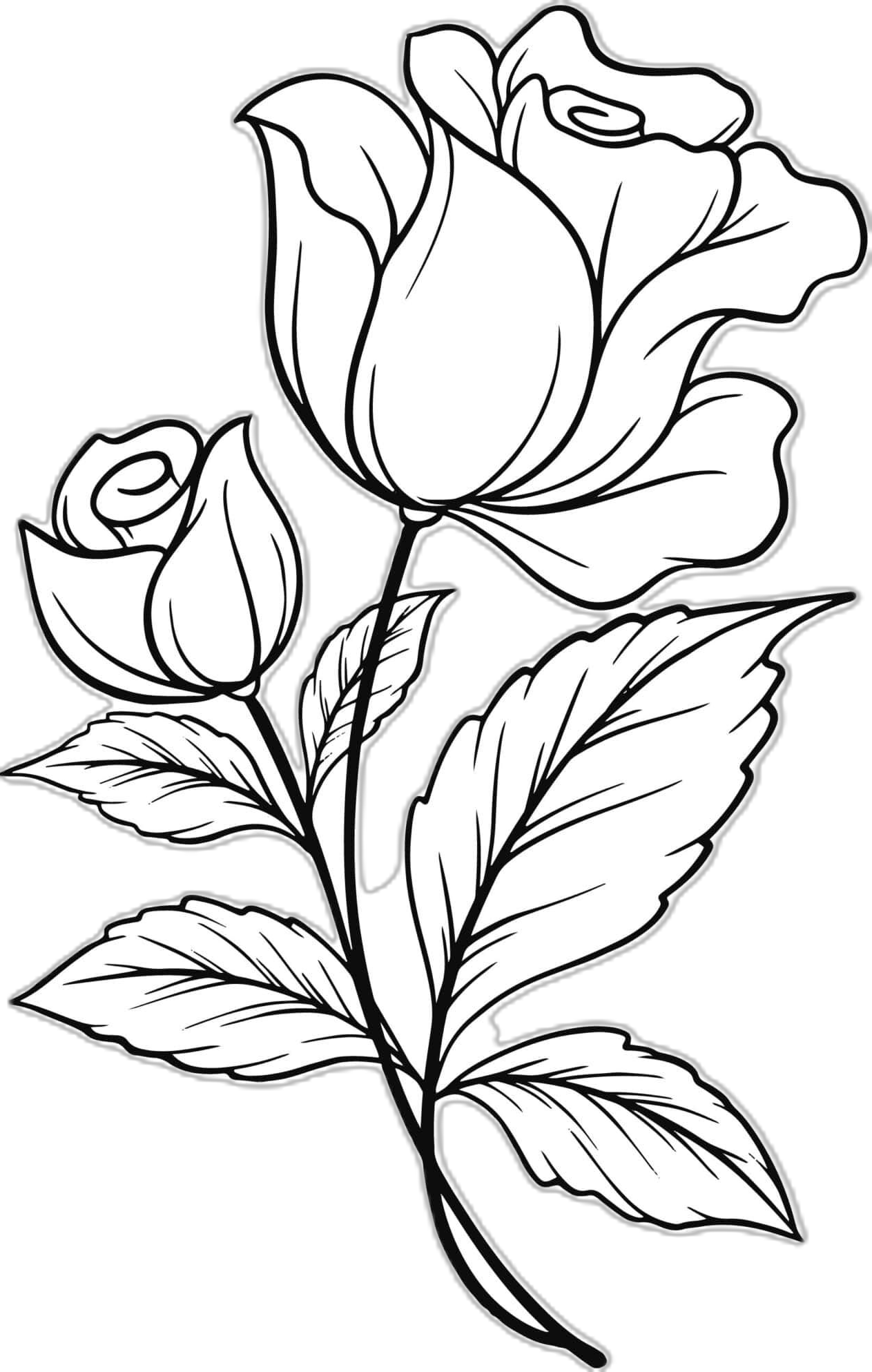 Flower Drawing: Elegant Roses with Leaves