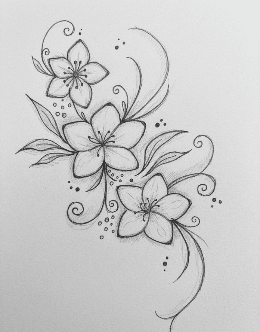 Elegant Trio of Blossoms with Swirling Vines