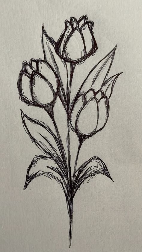 Elegant Trio of Tulips with Intricate Leaves