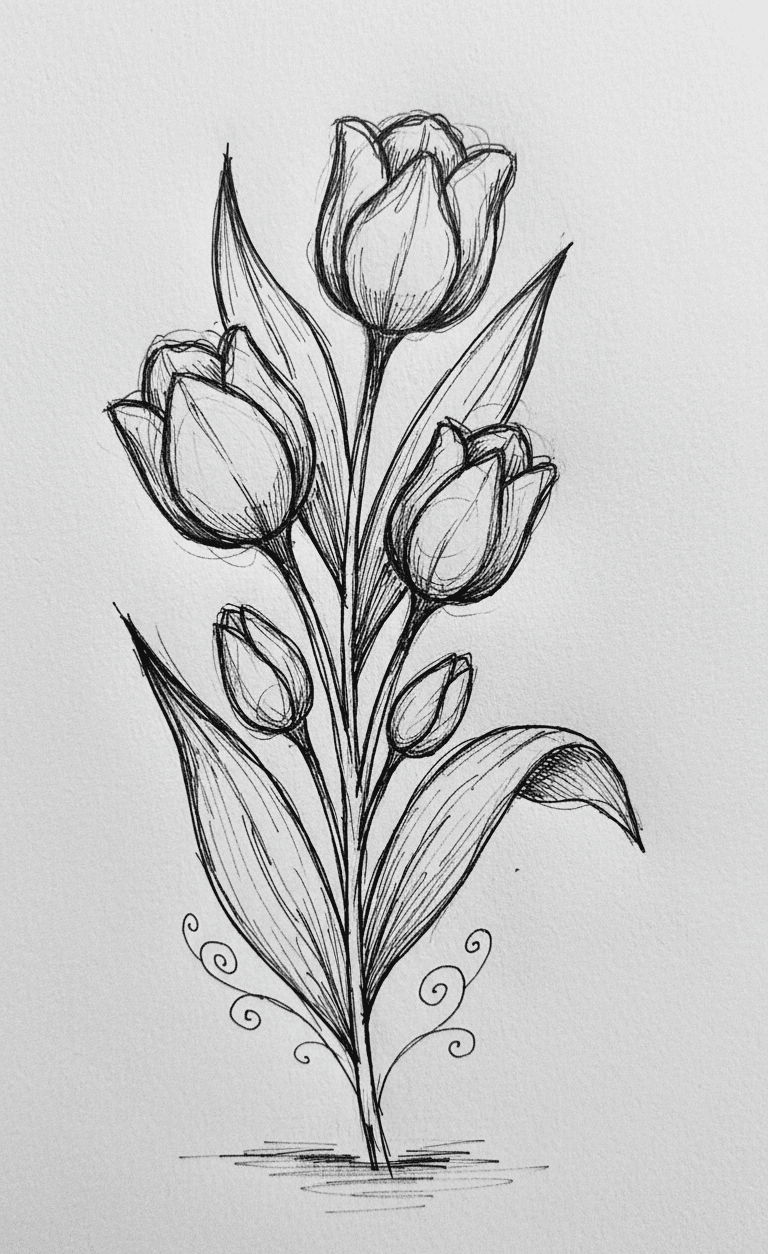 Elegant Tulip Bouquet with Floral Swirls