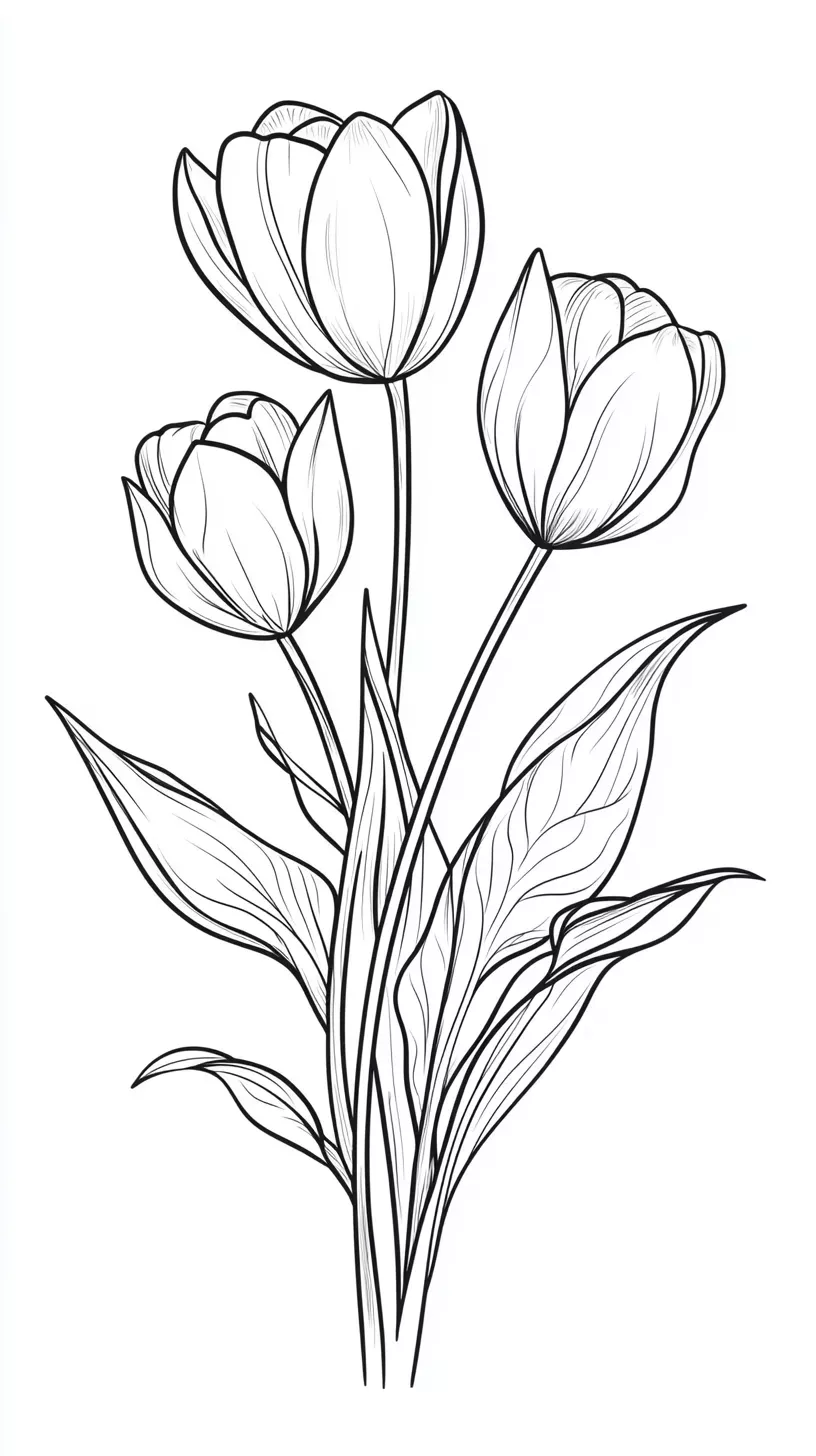 Elegant Tulip Trio with Leaves