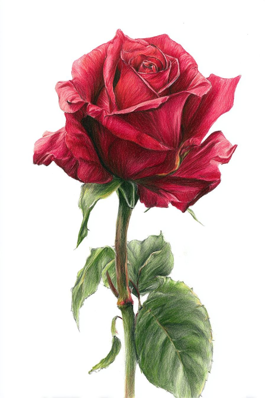 Realistic Red Rose with Elegant Stem