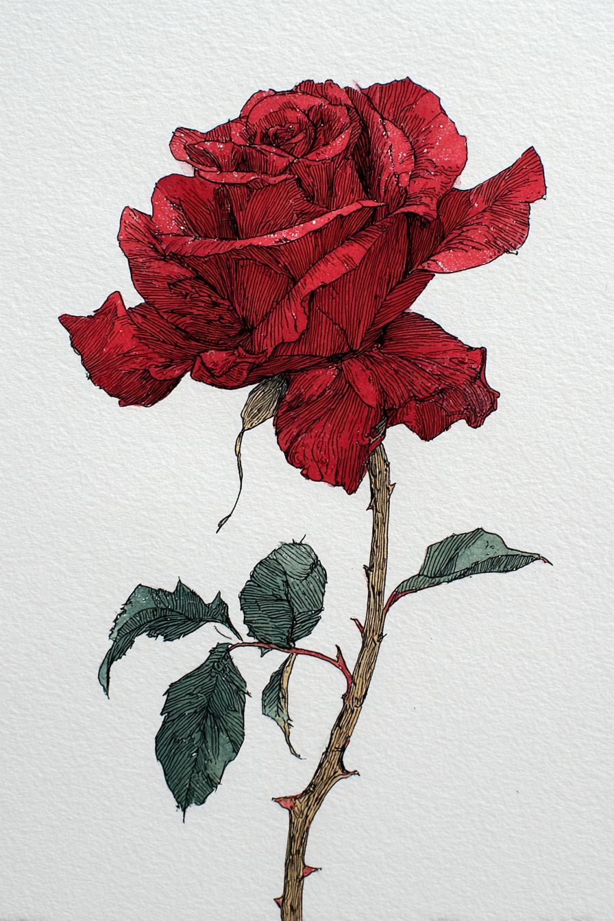 Stunning Red Rose with Detailed Stem