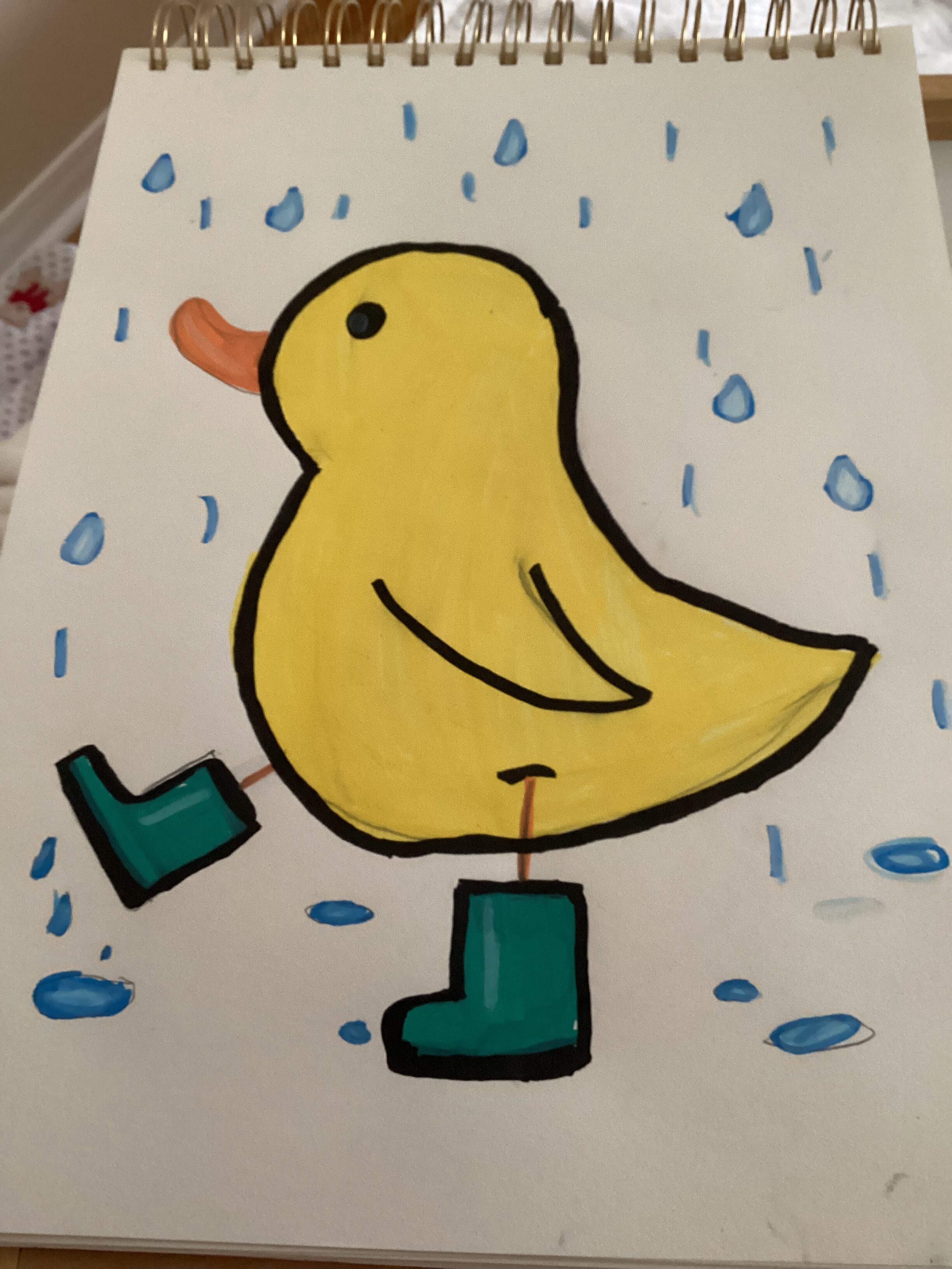 Cute Duck in Rain Boots Splashing Puddles