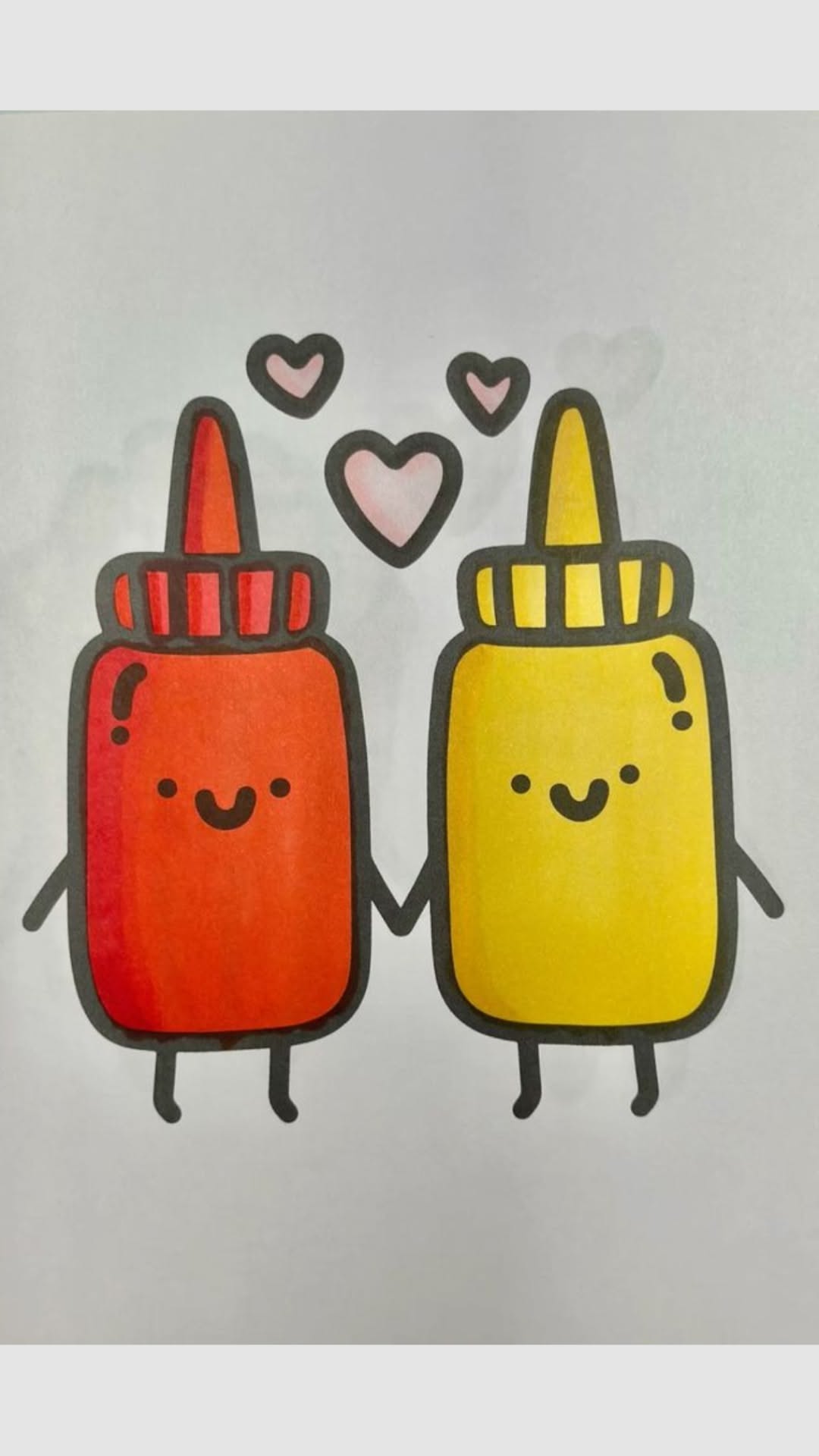 Cute Ketchup and Mustard Holding Hands
