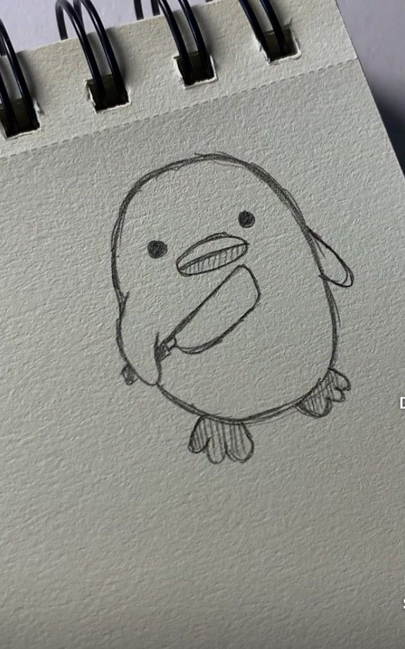 Funny Things to Draw: Cute Penguin Holding a Ice Cream Cone
