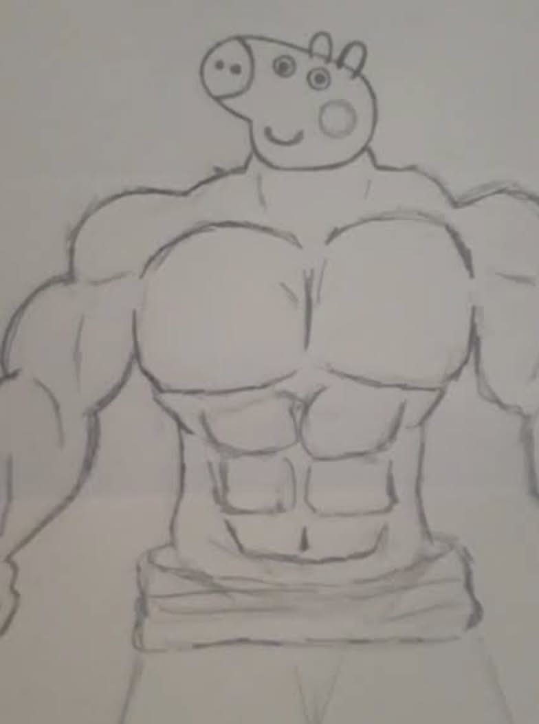 Muscle Man with Cute Pig Head