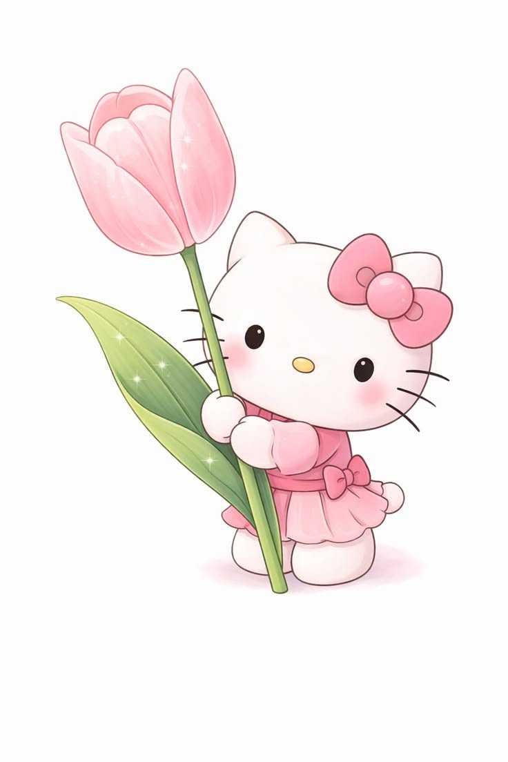 Adorable Character Holding Pink Tulip Flower
