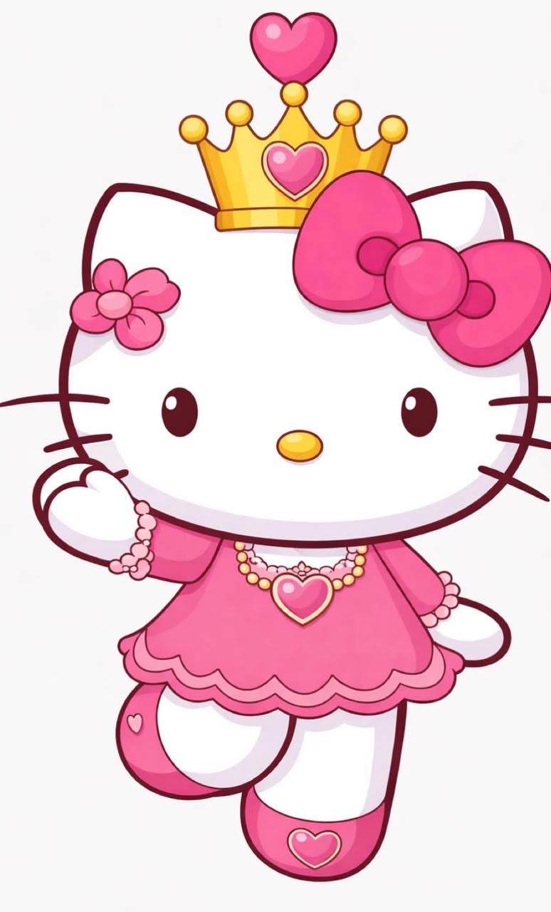 Hello Kitty Drawing: Adorable Princess with Crown and Heart Details