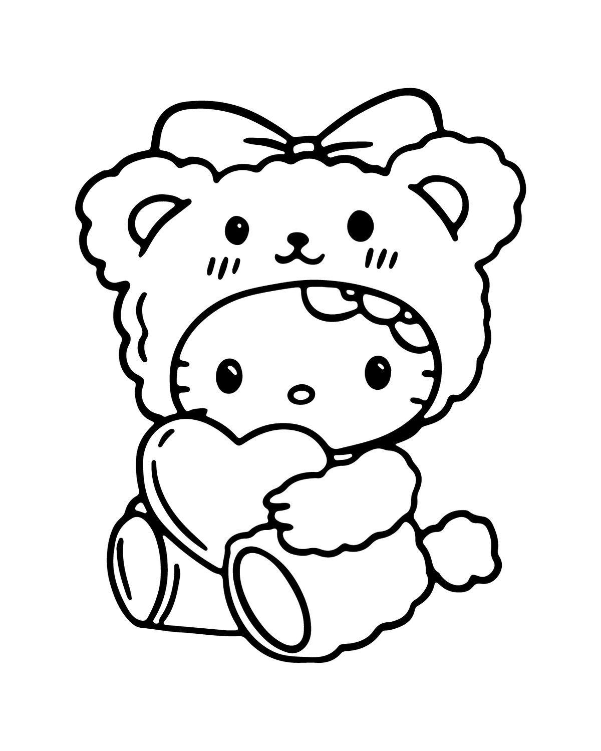 Cute Character in Bear Costume Holding Heart