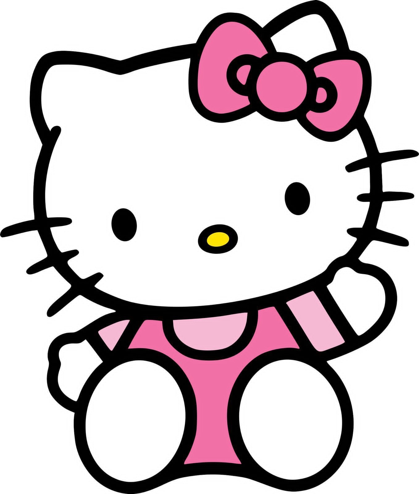 Hello Kitty Drawing: Cute Pink Outfit Waving Pose