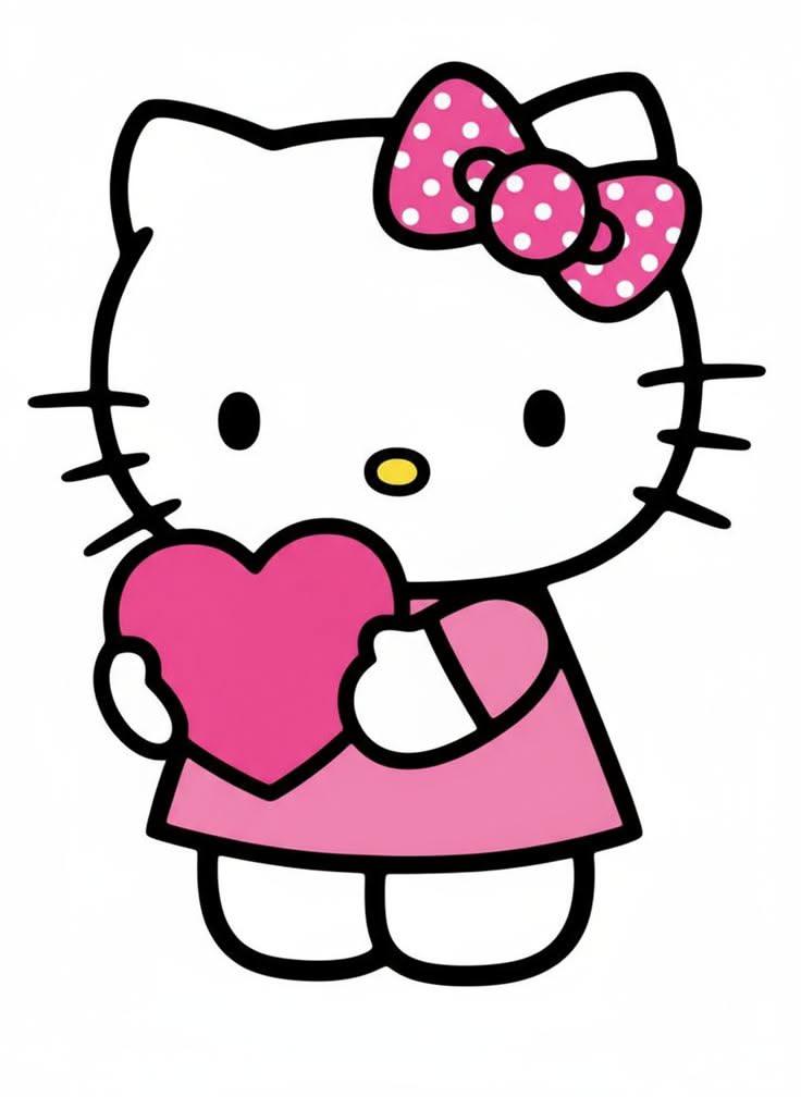Hello Kitty Drawing: Holding a Heart with Love and Joy