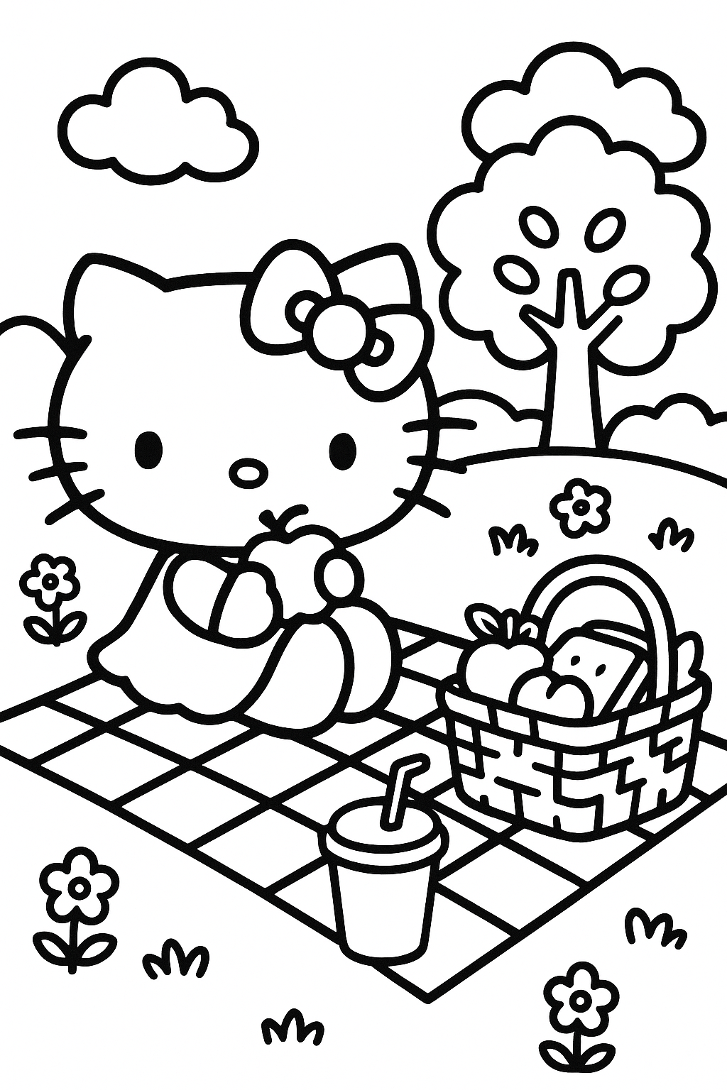 Picnic Scene with Basket and Snacks