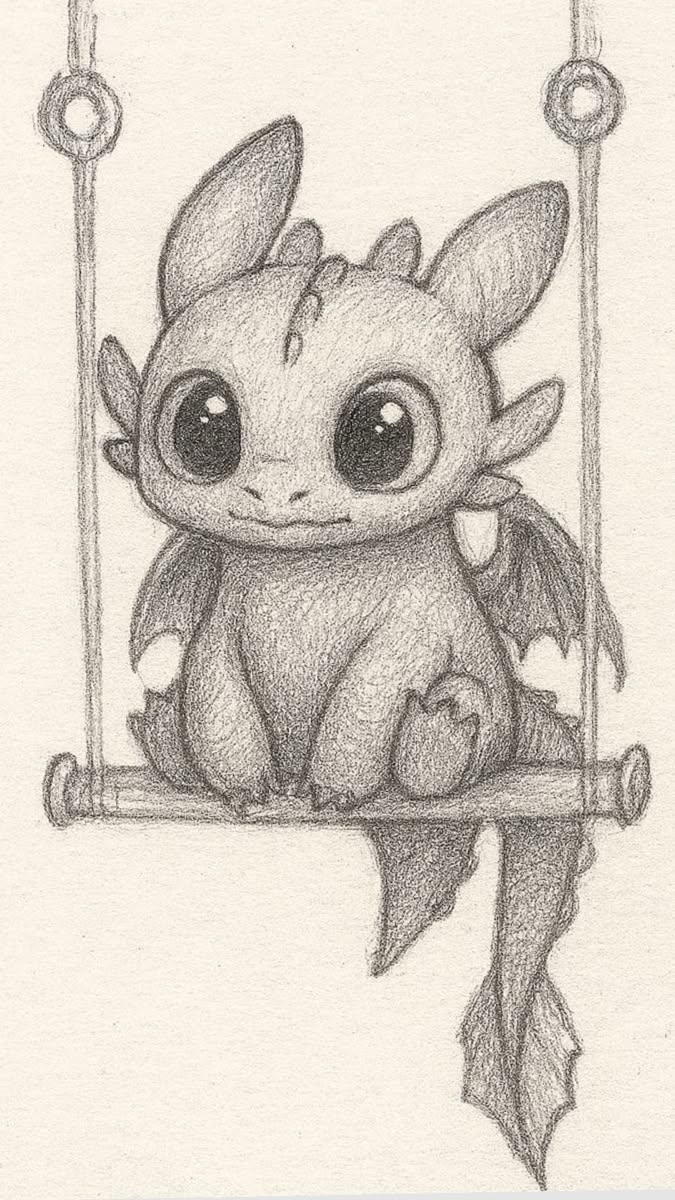 Adorable Baby Dragon on a Swing