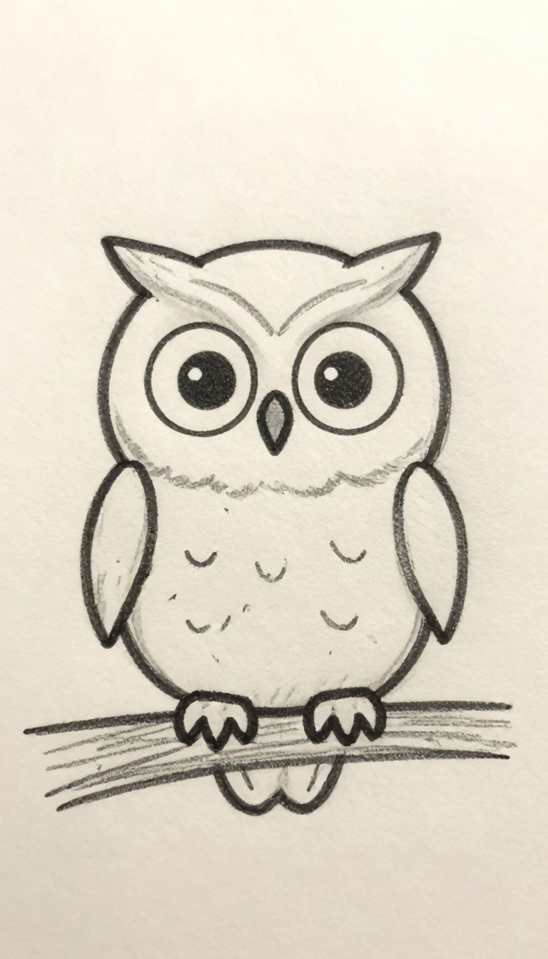 Adorable Cartoon Owl on a Branch