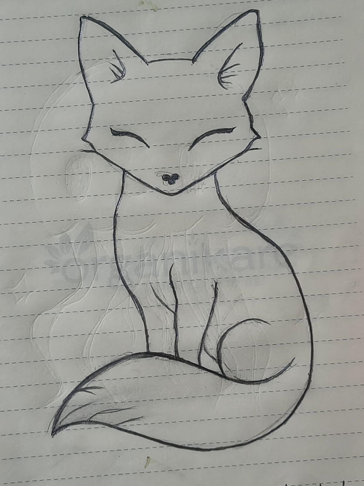 Pencil Drawing to Draw: Adorable Sitting Fox Illustration