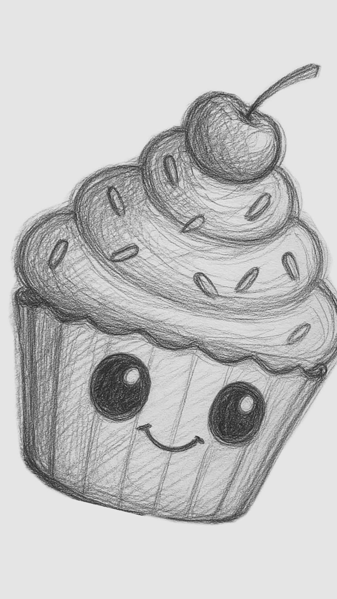 Cute Cartoon Cupcake with Cherry