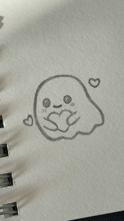 Pencil Drawing to Draw: Cute Ghost Holding Heart