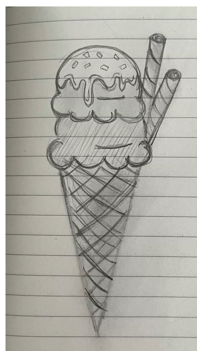 Pencil Drawing to Draw: Delicious Ice Cream Cone Sketch