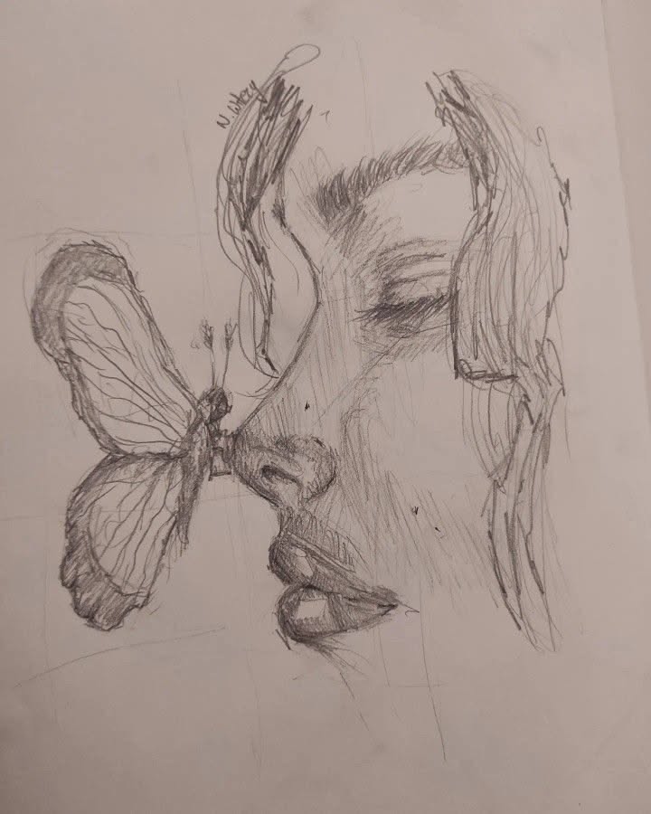 Elegant Butterfly on a Serene Face