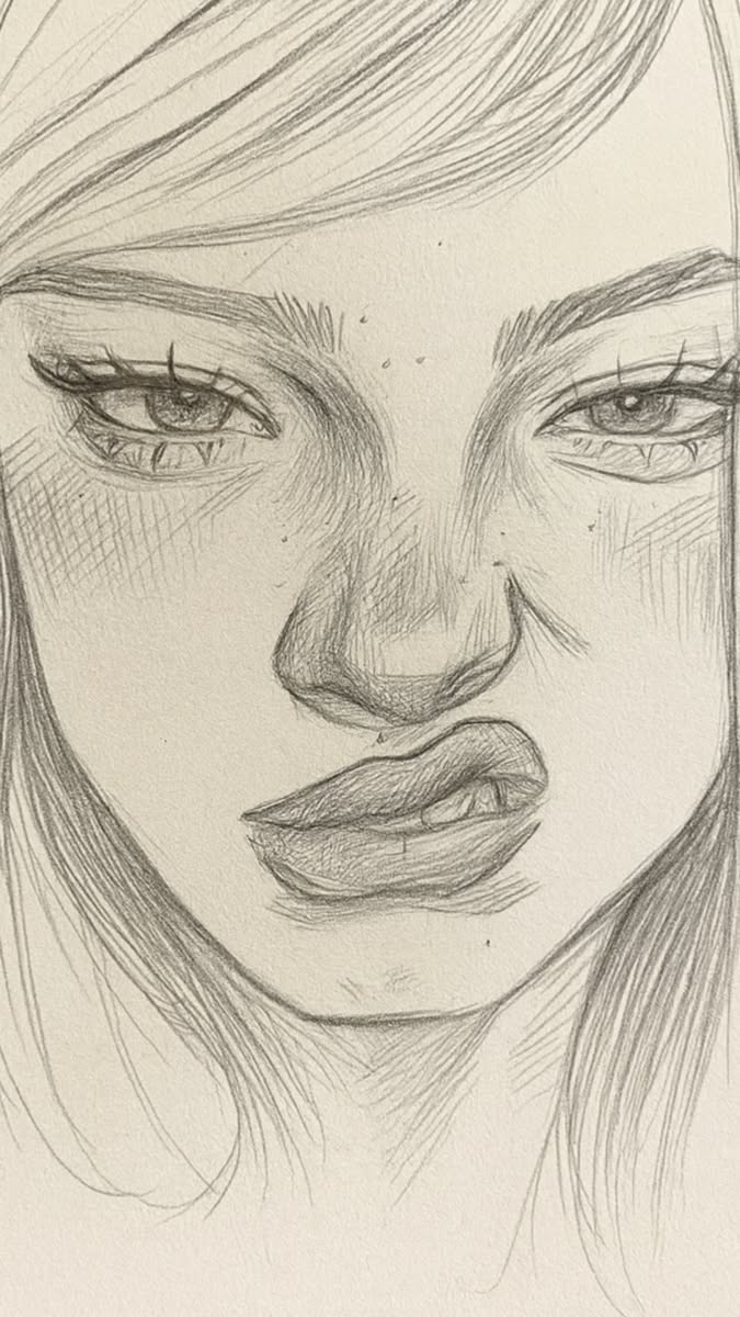 Expressive Female Portrait with Unique Facial Expression