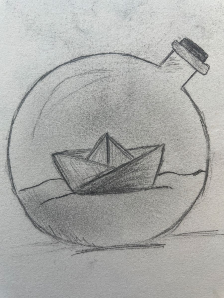 Paper Boat in a Glass Bottle