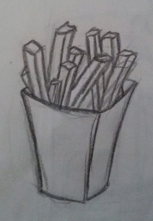 Pencil Drawing to Draw: Realistic French Fries in a Takeout Box