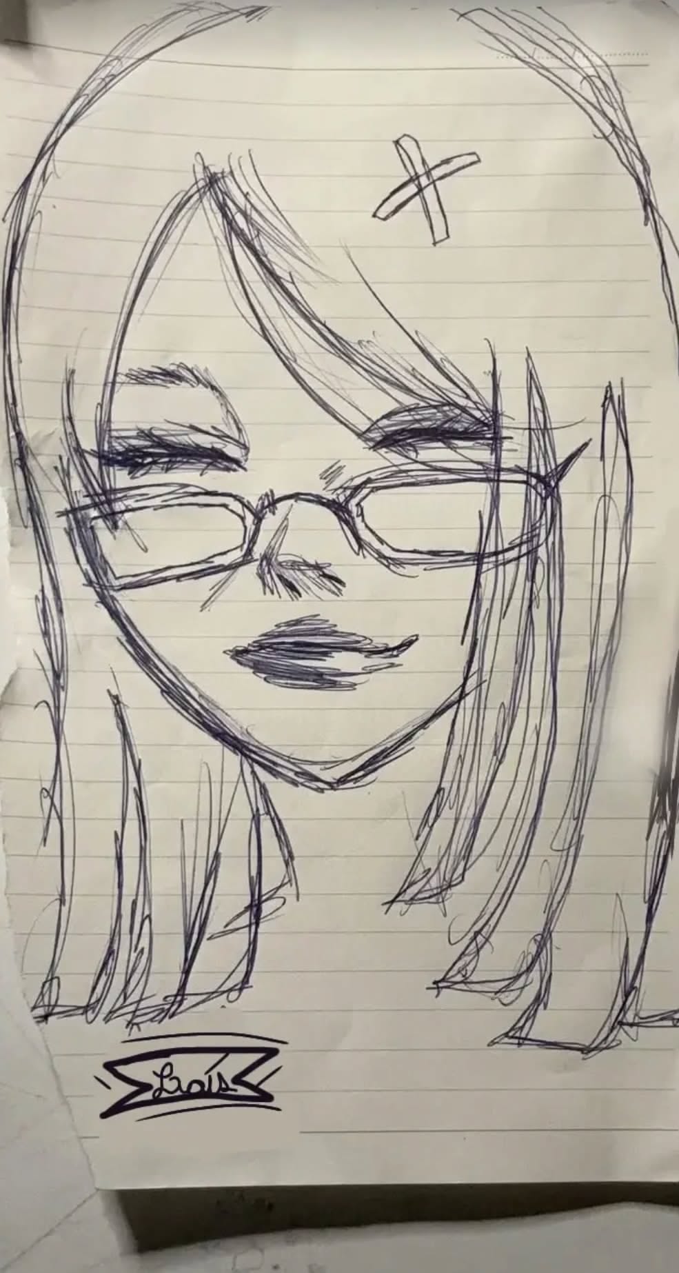 Stylish Girl with Glasses Sketch