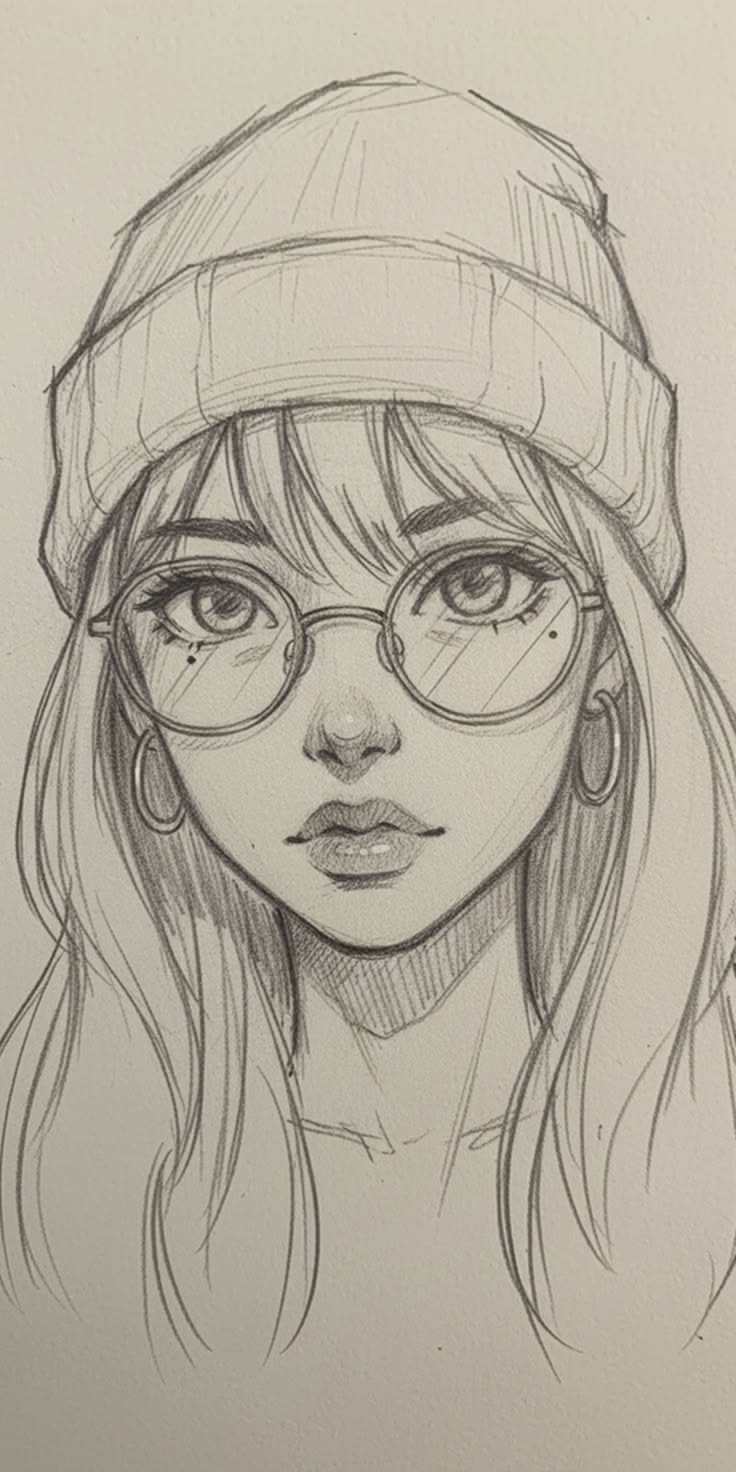 Stylish Portrait of a Girl in Beanie and Glasses