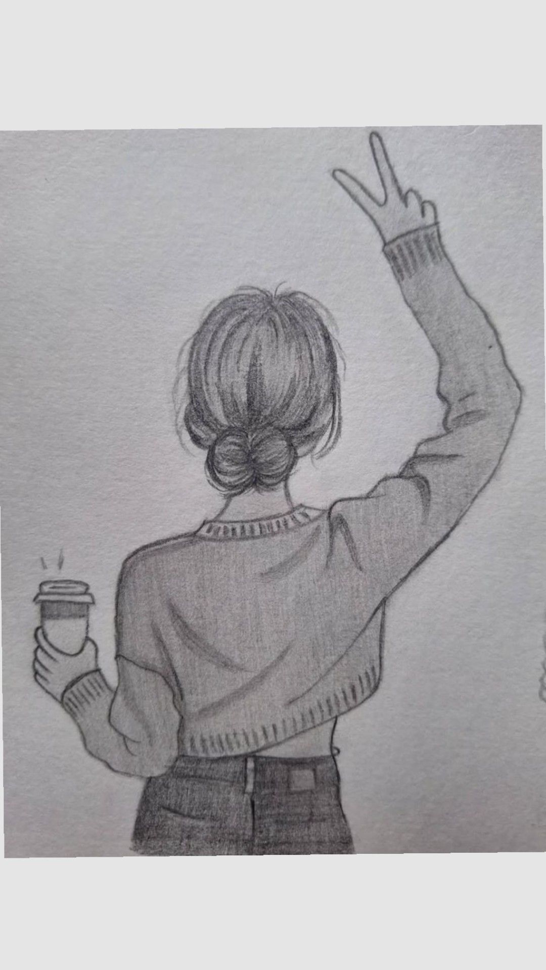 Trendy Girl with Coffee and Peace Sign