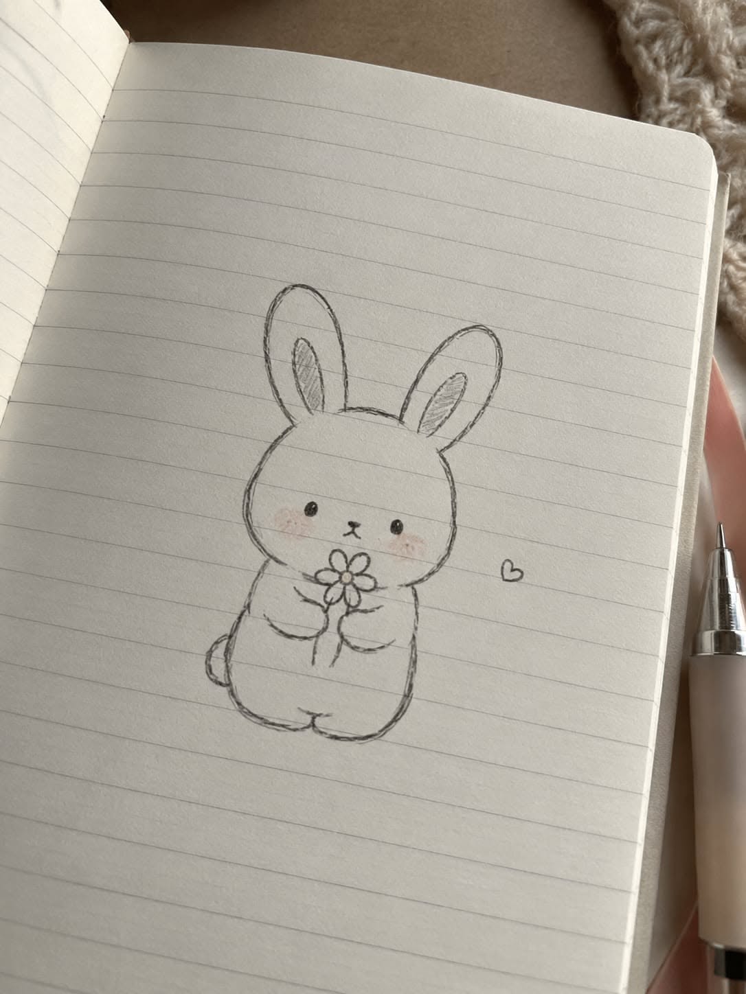 Adorable Bunny Holding a Flower Drawing