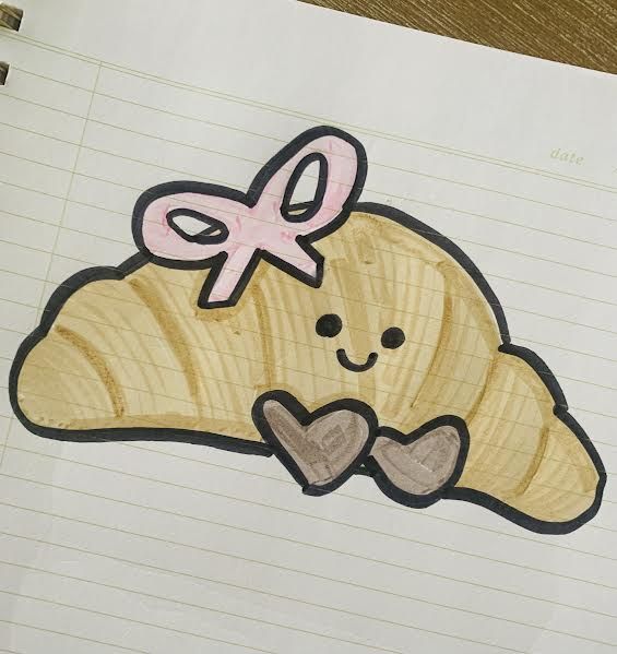 Simple Things to Draw: Adorable Croissant with Bow Drawing