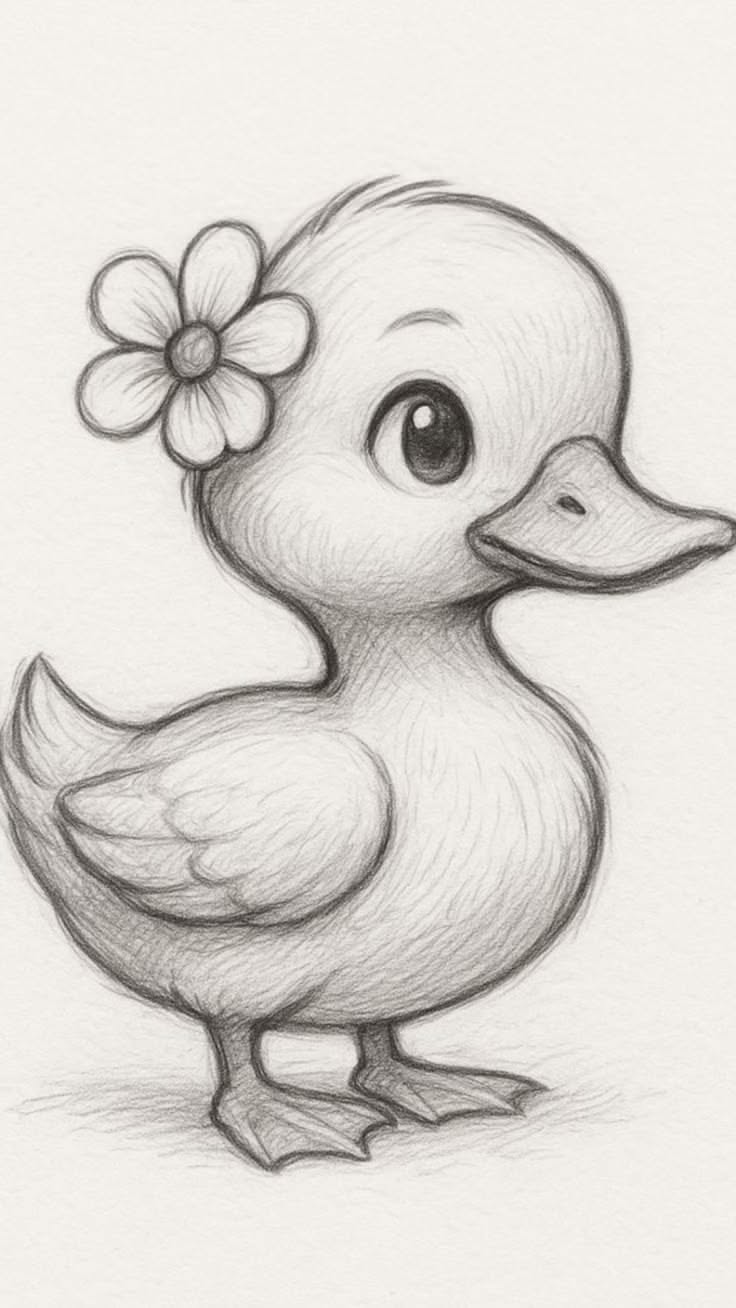 Adorable Duckling with Flower Drawing