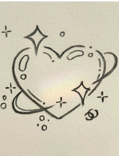 Adorable Heart with Sparkles and Planets Drawing