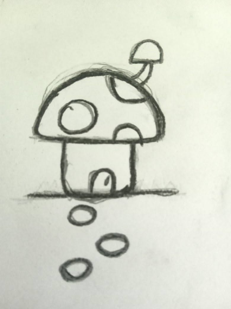 Adorable Mushroom House Drawing