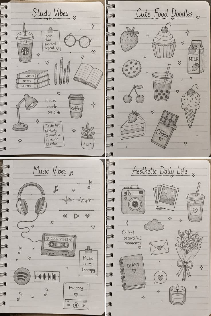Adorable Study and Food Doodles Drawing