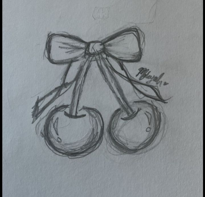 Cute Cherry Drawing with Bow