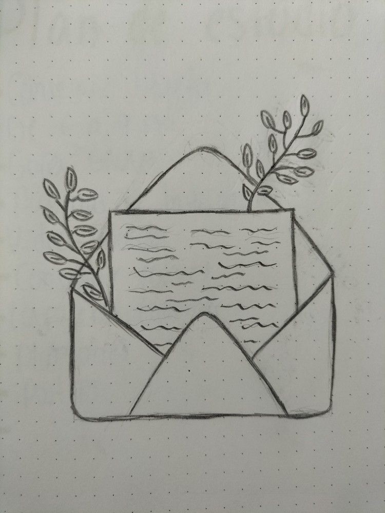 Cute Envelope with Letter and Leaves Drawing