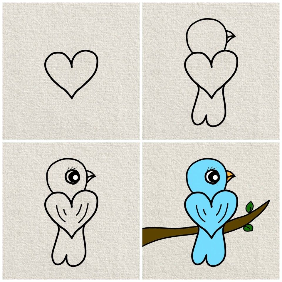 Cute Heart-Shaped Bird Drawing