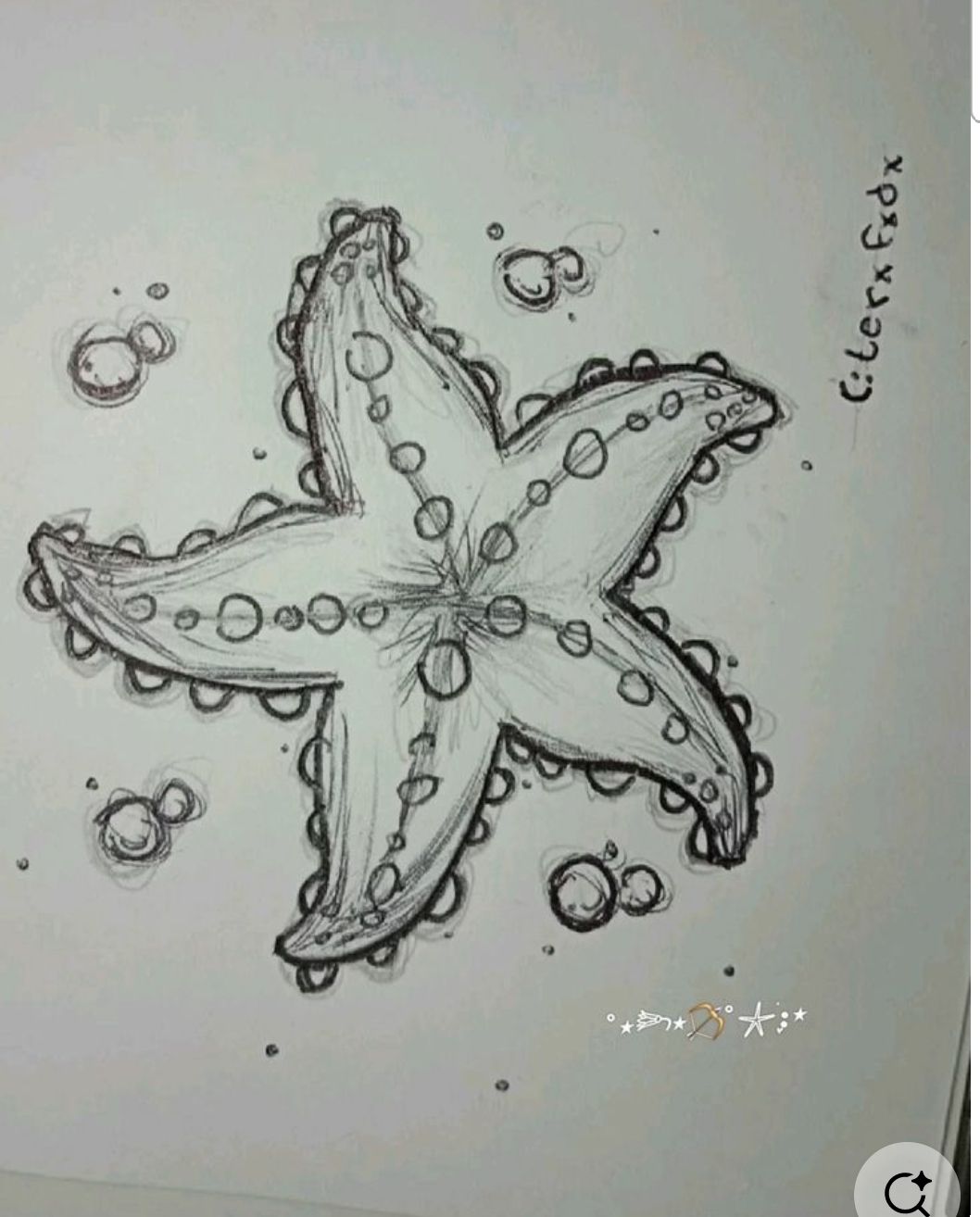 Cute Starfish Sketch with Bubbles Drawing