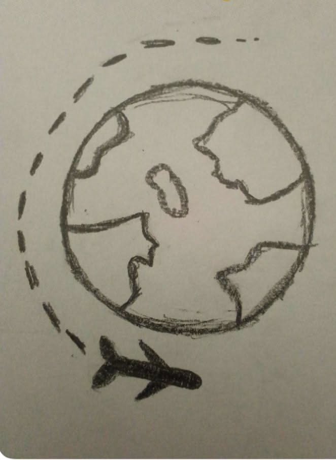 Easy Airplane Flying Around the Globe Drawing
