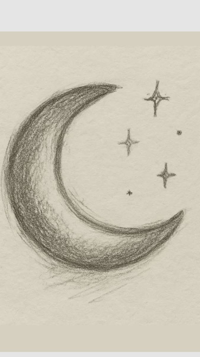 Easy Crescent Moon and Stars Drawing