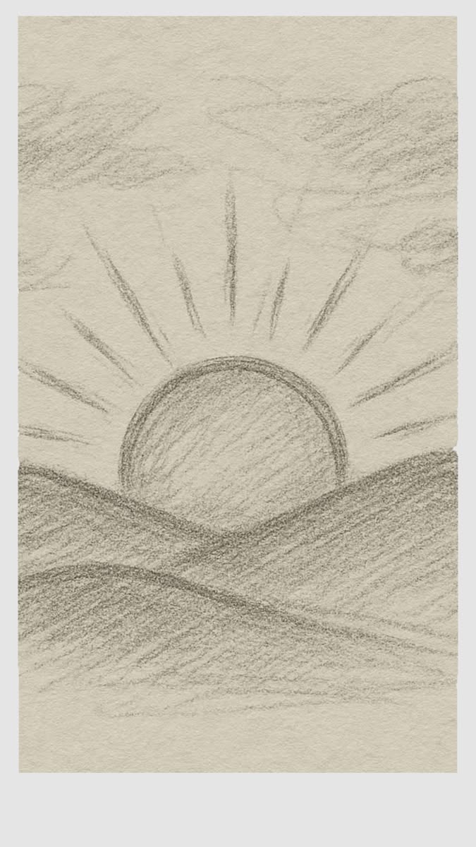 Easy Sunset Over Hills Drawing