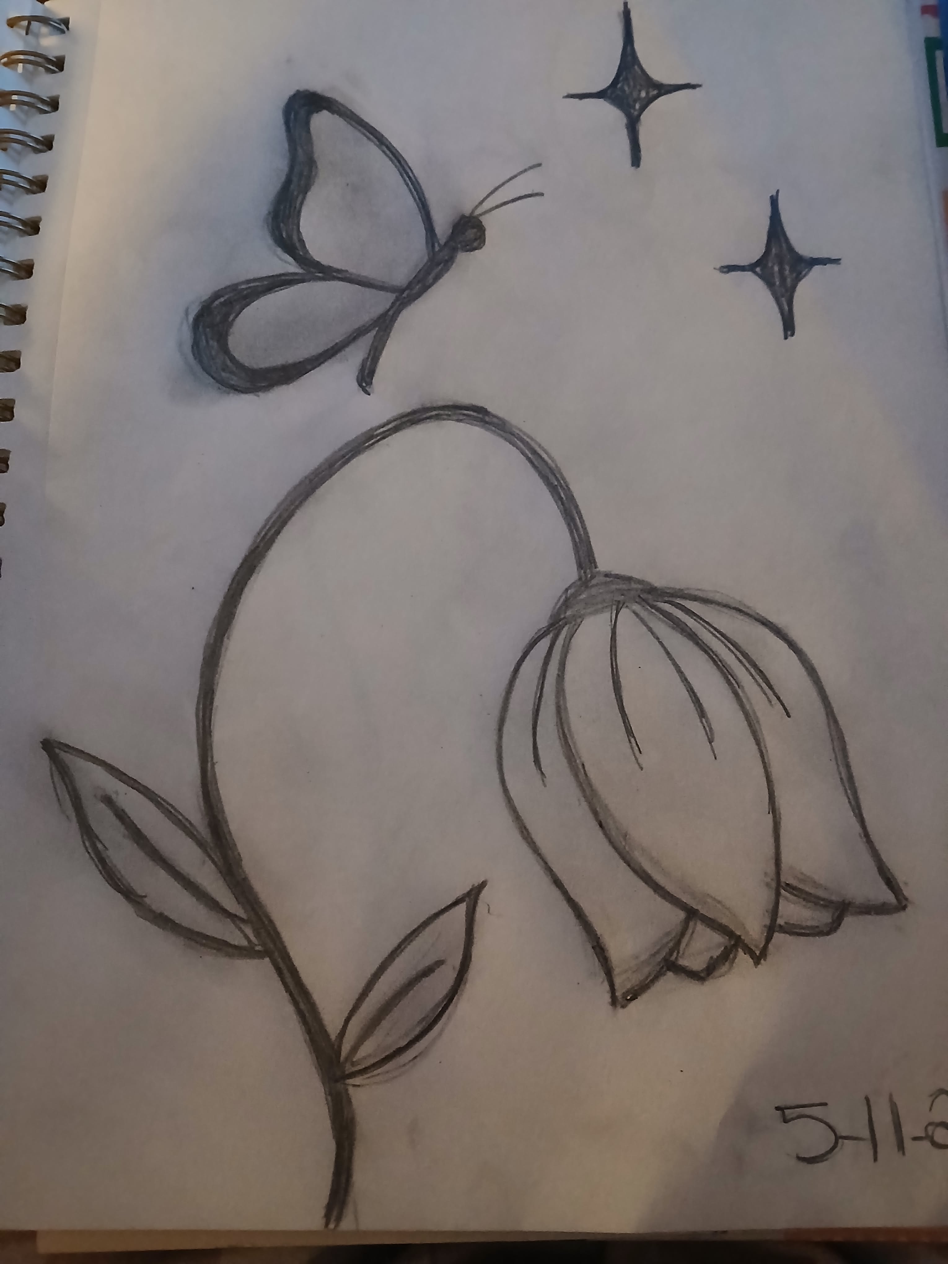 Elegant Butterfly and Flower Sketch