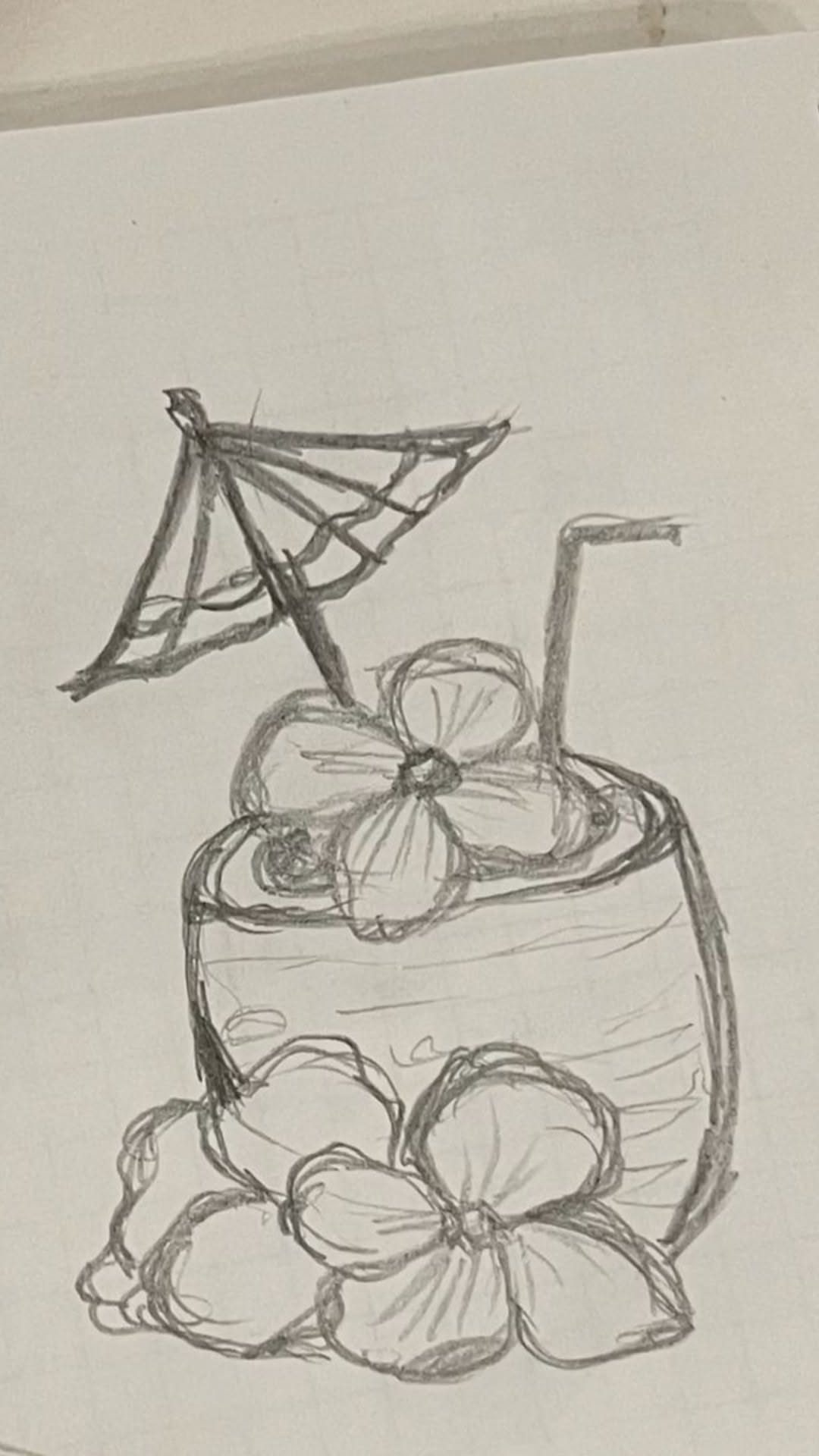 Tropical Drink with Flowers Drawing