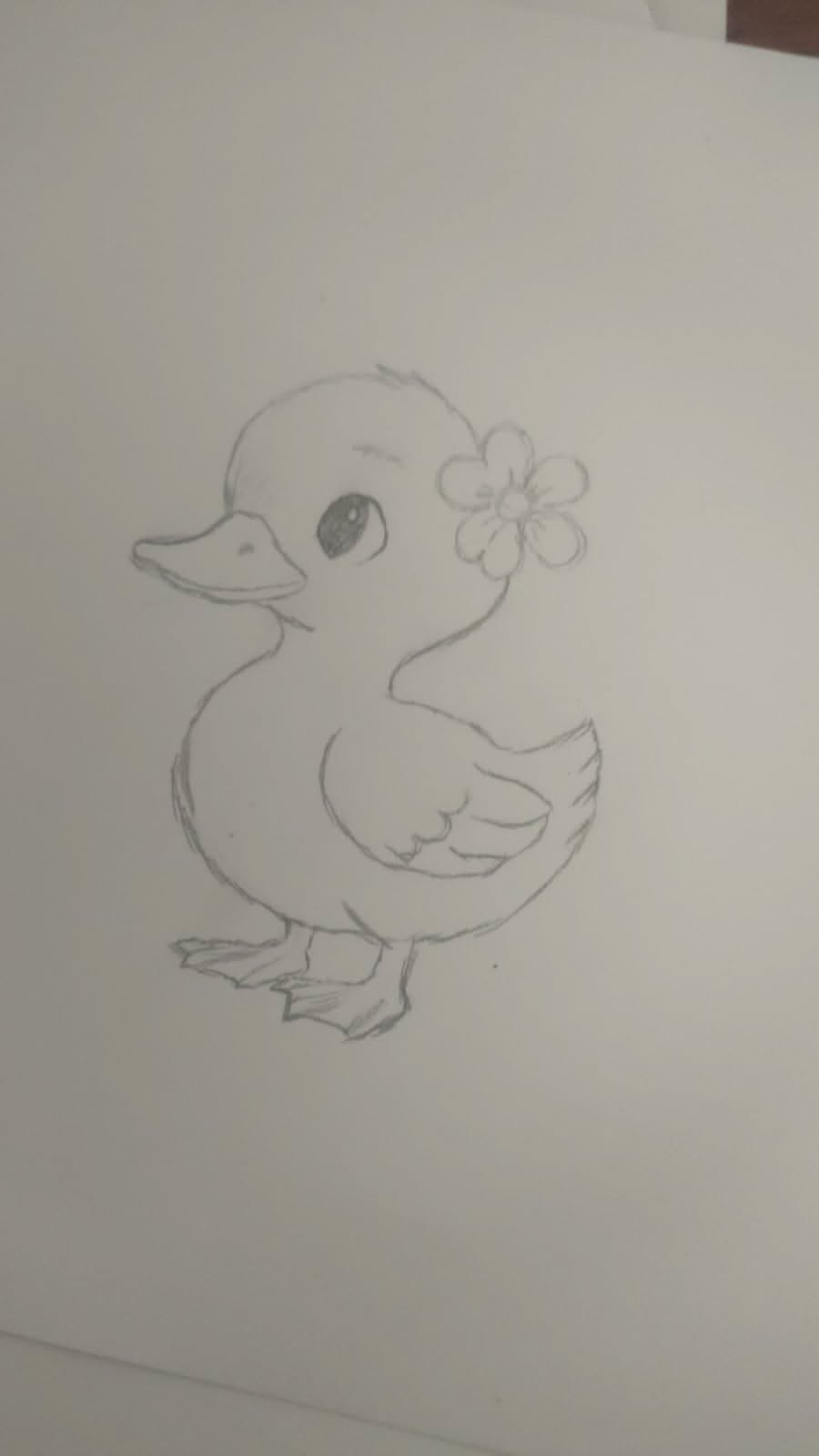 Adorable Duckling with Flower Pencil Sketch