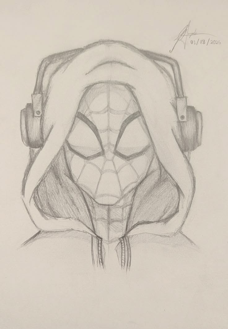 Cool Spider-Man in Hoodie Pencil Sketch
