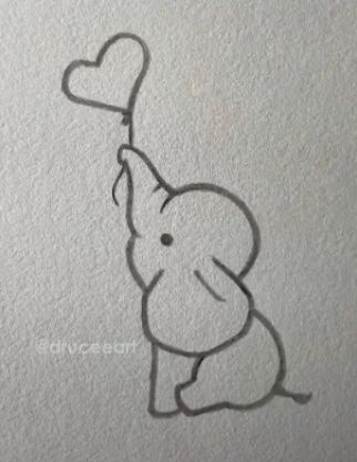 Cute Baby Elephant with Heart Balloon
