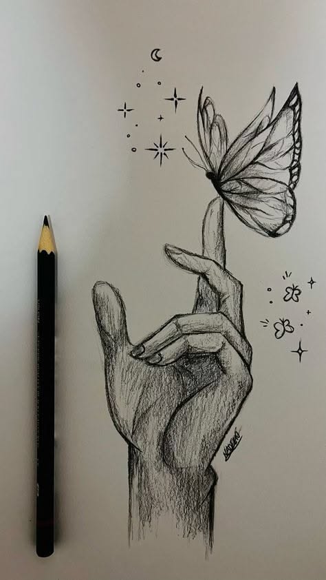 Delicate Hand with Butterfly and Stars