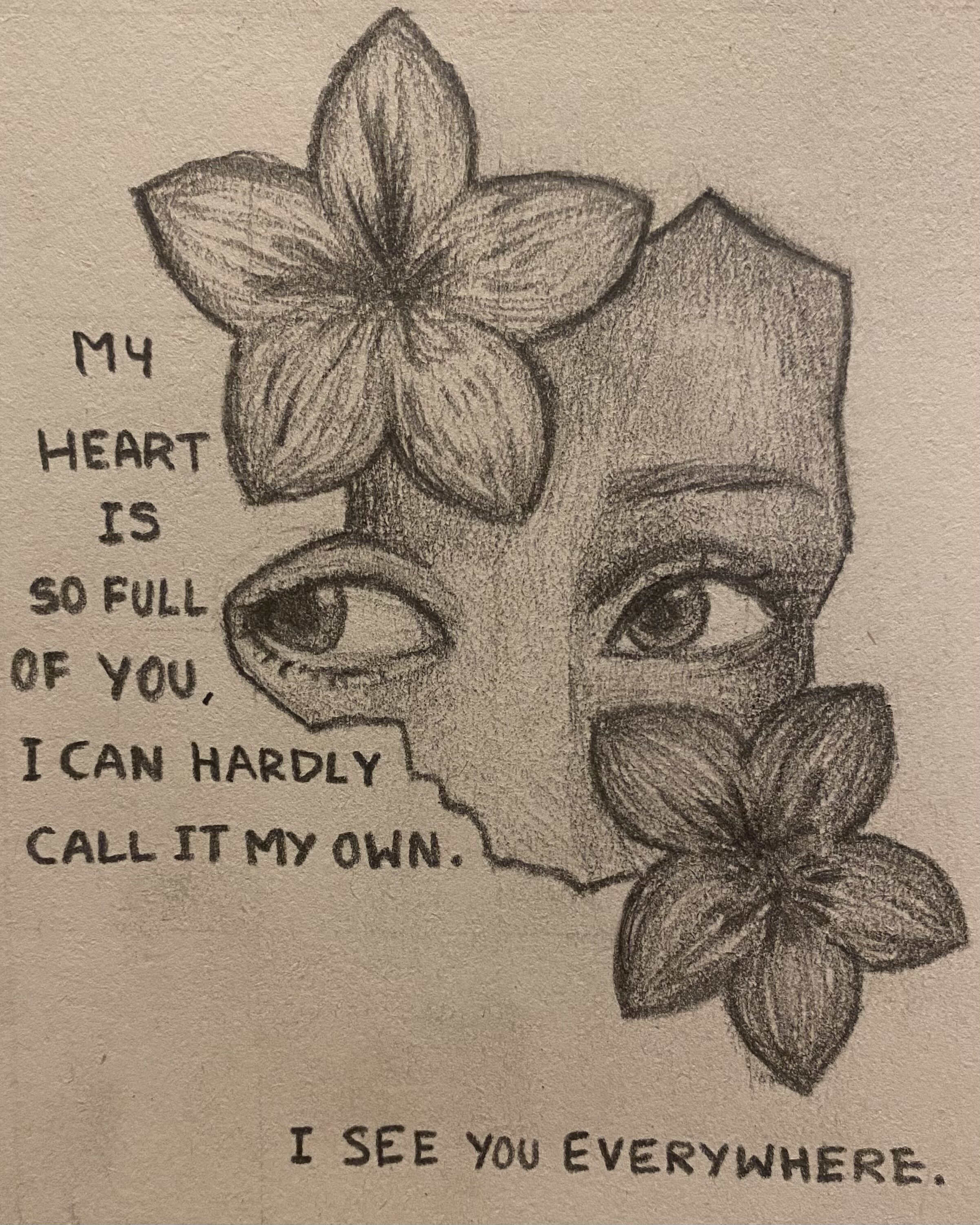 Introspective Floral Eye Sketch with Heartfelt Quote